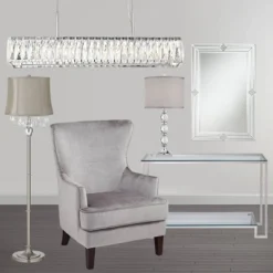 360 Lighting Chandelier Floor Lamp 62.5" Tall Satin Steel Chrome Crystals Gray Fabric Drum Shade For Living Room Reading Bedroom Office -360 Lighting GUEST 00322383 9fc4 41d2 91d9 b89fa75a14d1