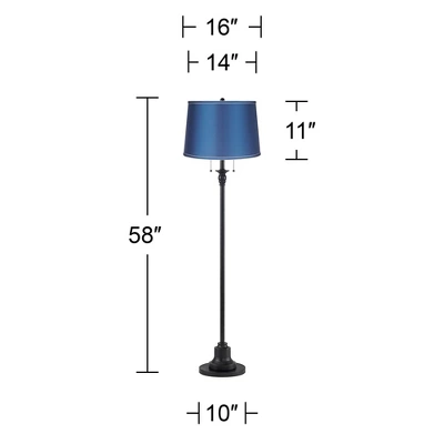 360 Lighting Dyna Traditional 58" Tall 2-Light Standing Floor Lamp Skinny Pole Pull Chain Black Finish Living Room Bedroom House Drum Royal Blue Shade 5 360 Lighting Dyna Traditional 58" Tall 2-Light Standing Floor Lamp Skinny Pole Pull Chain Black Finish Living Room Bedroom House Drum Royal Blue Shade - Image 3