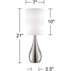360 Lighting Evans Modern Accent Table Lamps 21" High Set Of 2 Brushed Nickel Metal Teardrop White Cylinder Shade For Bedroom Living Room House Home -360 Lighting GUEST 0155ebb9 e30a 4bce bf02 47c5d2e23af4