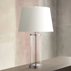 360 Lighting Coastal Table Lamps 26" High Set Of 2 Clear Glass Fillable Steel White Tapered Shade For Living Room Family Bedroom Bedside -360 Lighting GUEST 02c92aaf f34d 4281 8d74 98f027d4a843