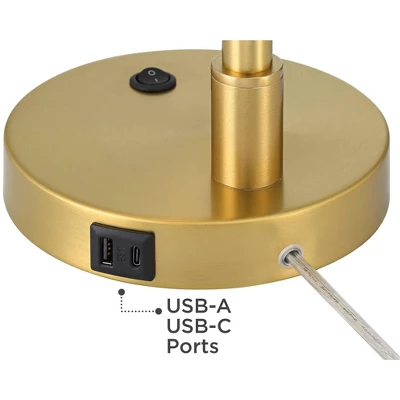 360 Lighting Brynn 25 1/2" High Industrial Desk Lamp Dual USB Port Gold Brass Finish Metal Single White Cone Shade Home Office Living Room Charging 6 360 Lighting Brynn 25 1/2" High Industrial Desk Lamp Dual USB Port Gold Brass Finish Metal Single White Cone Shade Home Office Living Room Charging - Image 4