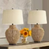 360 Lighting San Marcos 27" Tall Modern Coastal Table Lamps Set Of 2 Natural Wicker Metal Oatmeal Shade Living Room Bedroom Bedside Nightstand House -360 Lighting GUEST 035bc42a fd42 41e9 85b2 fed4d84b2afc