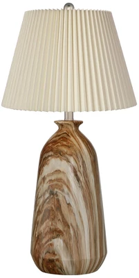 360 Lighting Carlton Modern Table Lamps 28" Tall Set Of 2 Swirling Brown Faux Marble Ivory Pleated Linen Drum Shade For Bedroom Living Room Nightstand 7 360 Lighting Carlton Modern Table Lamps 28" Tall Set Of 2 Swirling Brown Faux Marble Ivory Pleated Linen Drum Shade For Bedroom Living Room Nightstand - Image 5