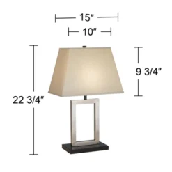 360 Lighting Modern Accent Table Lamp 22 3/4" High Brushed Nickel Open Geometric Metal Rectangular Linen Fabric Shade For Bedroom Living Room House -360 Lighting GUEST 03ebb28f 8d30 4499 86b7 5c35449bce22