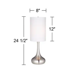 360 Lighting Modern Table Lamp 24.5" High Brushed Steel Droplet White Cylinder Shade For Living Room Family Bedroom Bedside Nightstand -360 Lighting GUEST 0438f6ac f354 4600 896e 03d59e3dbad7