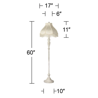 360 Lighting Vintage Shabby Chic Floor Lamp 60" Tall Antique White Cream Scallop Fabric Dome Shade Fringe For Living Room Reading Bedroom 8 360 Lighting Vintage Shabby Chic Floor Lamp 60" Tall Antique White Cream Scallop Fabric Dome Shade Fringe For Living Room Reading Bedroom - Image 6