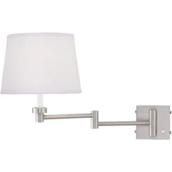 360 Lighting Vero Modern Swing Arm Wall Lamp Brushed Nickel Plug-in Light Fixture With USB Charging Port White Drum Shade For Bedroom Bedside Reading -360 Lighting GUEST 059f850f cc1b 4104 ae36 0f2e4eb1e713