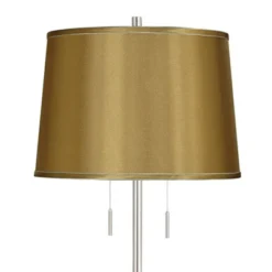 360 Lighting Abba Modern 65" Tall Standing Floor Lamp Skinny Pole Twin Pull Chain Silver Metal Brushed Steel Finish Living Room Drum Sydnee Gold Shade