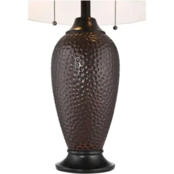 360 Lighting Cody 26" High Industrial Farmhouse Rustic Table Lamps Set Of 2 WiFi Smart Socket Pull Chain Oiled Bronze Finish Living Room Oatmeal Shade -360 Lighting GUEST 06b45fb8 4929 4e68 83d2 4a0392569ffb