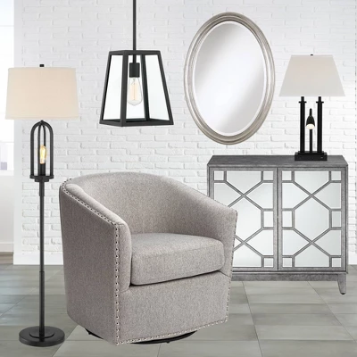 360 Lighting Marcel Rustic Farmhouse Floor Lamp 64" Tall Black Metal With LED Nightlight Natural Linen Drum Shade For Living Room Bedroom Office House 10 360 Lighting Marcel Rustic Farmhouse Floor Lamp 64" Tall Black Metal With LED Nightlight Natural Linen Drum Shade For Living Room Bedroom Office House - Image 8