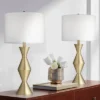 360 Lighting Elka 28" Tall Mid Century Modern Glam Table Lamps Set Of 2 Gold Brass Finish Metal Living Room Bedroom Bedside Nightstand White Shade