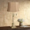 360 Lighting Traditional Swing Arm Desk Table Lamp Adjustable Height 36" Tall Antique Brass Natural Burlap Fabric Drum Shade Living Room -360 Lighting GUEST 0822dfbd af23 4274 ab8a d6f0dd9cd901