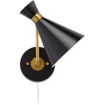 360 Lighting Venice Mid Century Modern Wall Lamps Set Of 2 Matte Black Brass Plug-in 6 1/4" Light Fixture Cone Shade For Bedroom Reading Living Room 9 360 Lighting Venice Mid Century Modern Wall Lamps Set Of 2 Matte Black Brass Plug-in 6 1/4" Light Fixture Cone Shade For Bedroom Reading Living Room - Image 7