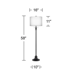 360 Lighting Dyna Traditional 58" Tall 2-Light Standing Floor Lamp Skinny Pole Pull Chain Black Finish Living Room Bedroom House Sheer Silver Shade -360 Lighting GUEST 095a12e0 d7a0 4c29 9f8e 89dc913fb243