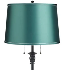 360 Lighting Dyna Traditional 58" Tall 2-Light Standing Floor Lamp Skinny Pole Pull Chain Black Finish Living Room Bedroom House Drum Soft Teal Shade