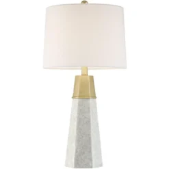 360 Lighting Julie Modern Table Lamps 27 1/2" Tall Set Of 2 Faux Marble Gold Tapered Column Fabric Drum Shade For Bedroom Living Room Bedside Office -360 Lighting GUEST 0aebe3bc 5223 4def b725 6216e306e528