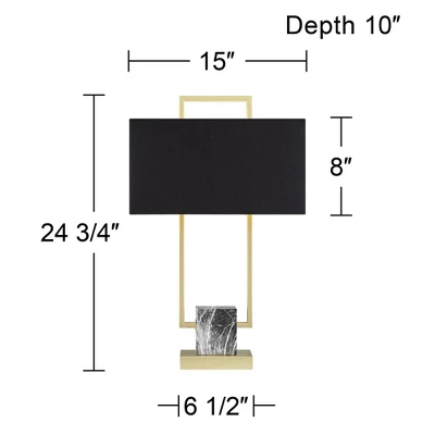 360 Lighting Carl Modern Table Lamp 24 3/4" High Gold Metal Gray Faux Marble Black Rectangular Shade For Bedroom Living Room Bedside Nightstand Office 5 360 Lighting Carl Modern Table Lamp 24 3/4" High Gold Metal Gray Faux Marble Black Rectangular Shade For Bedroom Living Room Bedside Nightstand Office - Image 3