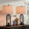 360 Lighting Marcel Industrial Table Lamps 24 1/4" High Set Of 2 Black With LED Nightlight USB Port Natural Shade For Bedroom Living Room House Desk -360 Lighting GUEST 0c98ba4b 84b0 4acd b256 2272d0067194