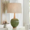 360 Lighting Sevilla 29" Tall Mid Century Modern End Table Lamp Green Ceramic Single Living Room Bedroom Bedside Nightstand House Oatmeal Shade