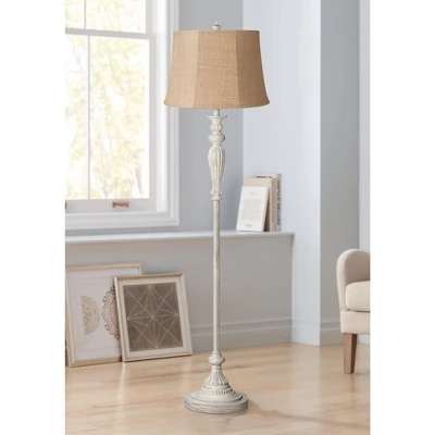 360 Lighting Vintage Chic Floor Lamp 60" Tall Antique White Washed Natural Burlap Fabric Drum Shade For Living Room Reading Bedroom Office 3 360 Lighting Vintage Chic Floor Lamp 60" Tall Antique White Washed Natural Burlap Fabric Drum Shade For Living Room Reading Bedroom Office