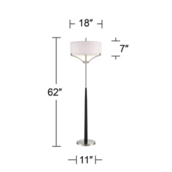 360 Lighting Modern Floor Lamp 62" Tall Black And Brushed Steel Column White Linen Drum Shade For Living Room Reading Bedroom Office -360 Lighting GUEST 0f91c16b 5e59 4338 b4db 2307797b55b5