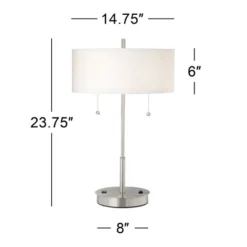 360 Lighting Nikola Modern Accent Table Lamp 23 3/4" High Silver With USB And AC Power Outlet In Base White Drum Shade For Bedroom Living Room Bedside -360 Lighting GUEST 1049de5b fe50 4a62 bf86 9e2a723d0380