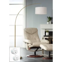 360 Lighting Cora Modern Industrial 72" Tall Arc Floor Lamp With Smart Socket Brass Metal White Drum Shade For Living Room Reading