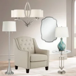 360 Lighting Karl Modern Floor Lamp Standing 63 3/4" Tall Brushed Nickel Metal White Tapered Drum Shade For Living Room House Bedroom Office Family -360 Lighting GUEST 10fd2bf1 69cd 488e aa89 9a4778563bdb