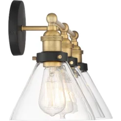360 Lighting Burke Industrial Wall Light Black Brass Hardwire 28" 3-Light Fixture Clear Glass Shade For Bedroom Bathroom Vanity Reading Living Room -360 Lighting GUEST 1267f7a0 3a85 4bcd 9e46 70053551945e