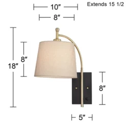 360 Lighting Chester Modern Swing Arm Wall Lamp Brass Black Plug-in Light Fixture Tan Drum Shade For Bedroom Bedside Living Room Reading Home House -360 Lighting GUEST 12ea7102 74e6 4b4e bee1 0756c02f341d
