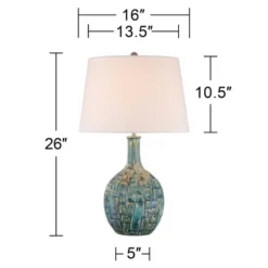 360 Lighting Modern Table Lamp 26" High Teal Glaze Ceramic Gourd White Fabric Drum Shade For Bedroom Living Room House Home Bedside Nightstand Office -360 Lighting GUEST 1429c82b 078f 4e80 8465 05c1c309d18b