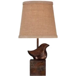 360 Lighting Bird Moderne Rustic Farmhouse Accent Table Lamp 15 1/2" High Sculptural Crackle Bronze Brown Natural Burlap Drum Shade Bedroom Nightstand -360 Lighting GUEST 1455fe67 d0b4 45ae a952 e518ee5f8d87