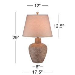 360 Lighting Bentley Rustic Farmhouse Table Lamp 29" Tall Brown Leaf Hammered With Table Top Dimmer Off White Empire Shade For Bedroom Living Room -360 Lighting GUEST 146f7ce0 3957 4e5e ab95 0414b4a68283