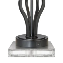 360 Lighting Heather Modern Table Lamps Set Of 2 With Square Risers 27 1/4" Tall Dark Iron USB Charging Port Burlap Drum Shade For Bedroom Living Room -360 Lighting GUEST 14fe9925 5c62 4be9 9db9 e5e48d89e286