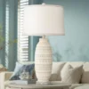 360 Lighting Cullen 31" Tall Large Modern Coastal End Table Lamp Beige Almond Ceramic Single White Shade Living Room Bedroom Bedside Nightstand House
