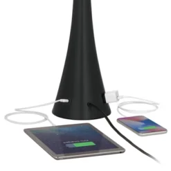 360 Lighting Karl Modern Table Lamps 28 1/4" Tall Set Of 2 Black Metal With USB And AC Power Outlet In Base White Drum Shade For Bedroom Living Room -360 Lighting GUEST 17869fb3 d379 4e69 b4aa 3d43a4efde45