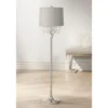360 Lighting Modern Floor Lamp 62.5" Tall Satin Steel Chrome Crystal Chandelier Platinum Gray Silk Drum Shade For Living Room Reading Bedroom