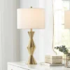 360 Lighting Elka Modern Mid Century Table Lamp 28" Tall Brass Geometric Metal White Drum Shade For Bedroom Living Room Bedside Nightstand Office Home -360 Lighting GUEST 194a07c0 1229 4548 8dc5 e8d0fd70a238