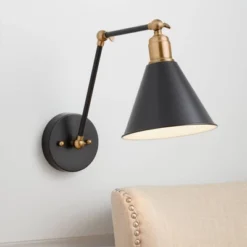 360 Lighting Wray Modern Industrial Wall Lamp Black Brass Hardwire 6" Light Fixture Adjustable Cone Shade For Bedroom Bathroom Reading Living Room