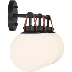 360 Lighting Nubuck 25 3/4" Wide Black And Brown Leather 3-Light Bath Light -360 Lighting GUEST 19d7343e 468e 4fc8 8b1c 6847586961bc