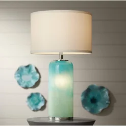 360 Lighting Nimbus Modern Accent Table Lamp 22" High Blue Art Glass With LED Nightlight White Drum Shade For Bedroom Living Room Bedside Office Kids -360 Lighting GUEST 1a2fedea 73ab 47f1 b2e9 348619f494f0