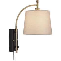 360 Lighting Chester Modern Swing Arm Wall Lamp Brass Black Plug-in Light Fixture Tan Drum Shade For Bedroom Bedside Living Room Reading Home House -360 Lighting GUEST 1aa75f7a 8438 4a62 ad72 f983ae6e5716