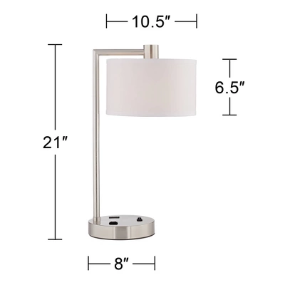 360 Lighting Colby Modern Desk Lamps 21" High Set Of 2 Brushed Nickel With USB And AC Power Outlet In Base White Linen Drum Shade For Bedroom Office 8 360 Lighting Colby Modern Desk Lamps 21" High Set Of 2 Brushed Nickel With USB And AC Power Outlet In Base White Linen Drum Shade For Bedroom Office - Image 6