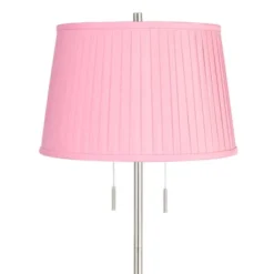 360 Lighting Abba Modern 66" Tall Standing Floor Lamp Skinny Pole Pull Chain Silver Metal Brushed Nickel Finish Living Room Pleated Bright Pink Shade
