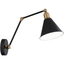 360 Lighting Wray Modern Industrial Wall Lamp Black Brass Hardwire 6" Light Fixture Adjustable Cone Shade For Bedroom Bathroom Reading Living Room -360 Lighting GUEST 1e8cb2d7 ae59 47b4 b908 4f95fce635b8