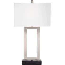360 Lighting Todd Modern Table Lamp 30" Tall Steel Open Rectangle With USB And AC Power Outlet In Base White Shade For Bedroom Living Room Bedside -360 Lighting GUEST 1eadf0cf 5014 48e1 ba45 0b10f9e5b4e3