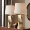 360 Lighting Arabella 25" High Geometric Modern Table Lamps Set Of 2 Gold Finish Off-White Shade Living Room Bedroom Bedside Nightstand House Office