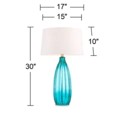 360 Lighting Stella Modern Coastal Table Lamp 30" Tall Fluted Blue Ribbed Glass White Drum Shade For Bedroom Living Room Bedside Nightstand Office -360 Lighting GUEST 1f8eb1fb a9f0 4c9b 9595 538834f18040
