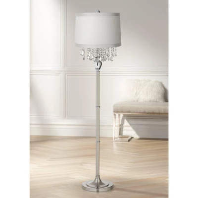 360 Lighting Modern Floor Lamp Standing 60 1/2" Tall Satin Steel Silver Crystal Off White Fabric Drum Shade For Living Room Bedroom Office House Home 3 360 Lighting Modern Floor Lamp Standing 60 1/2" Tall Satin Steel Silver Crystal Off White Fabric Drum Shade For Living Room Bedroom Office House Home