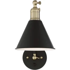 360 Lighting Wray Modern Wall Lamp Set Of 2 Black Brass Plug-in 6" Light Fixture Up Down Adjustable Cone Shade For Bedroom Reading Living Room Hallway -360 Lighting GUEST 20ae1838 8c80 4207 9fad 02c345ac80ba